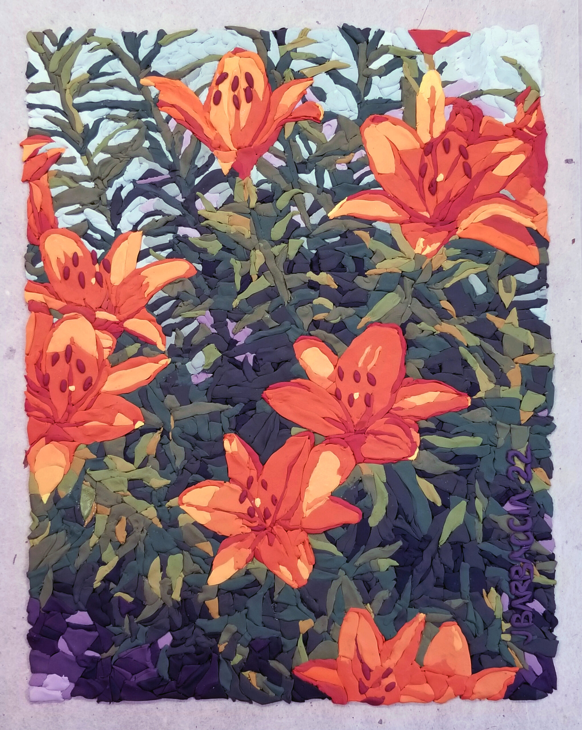 Day Lilies
Polymer clay on Japanese Rice paper
9″ x 7″
$400