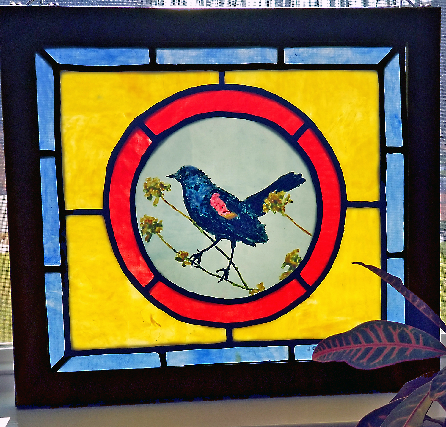 Redwinged Blackbird
Polymer clay, faux stained glass
15″ x 17″
$750