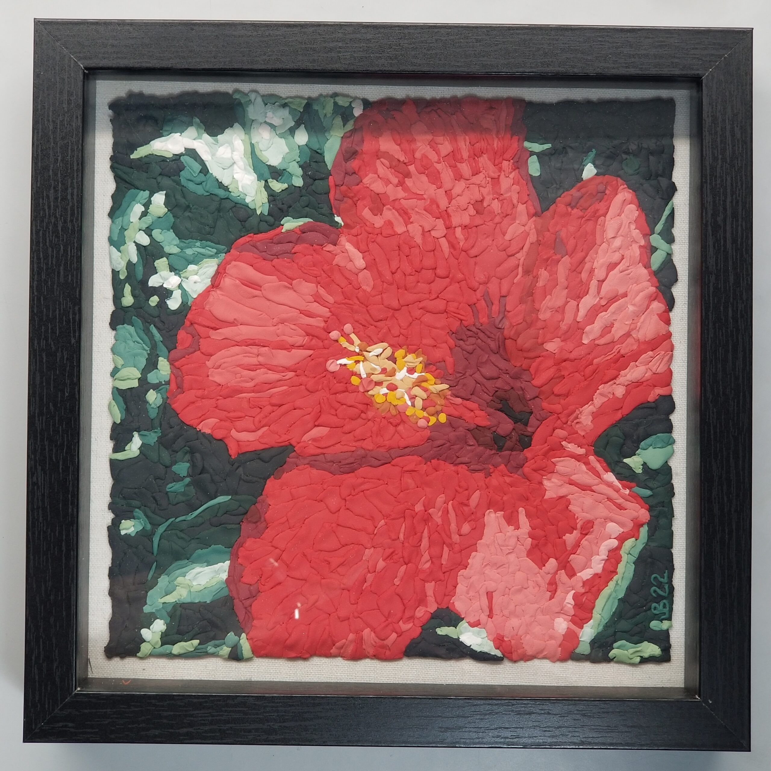 Hibiscus
Polymer clay on linen
9″ x 9″
$400