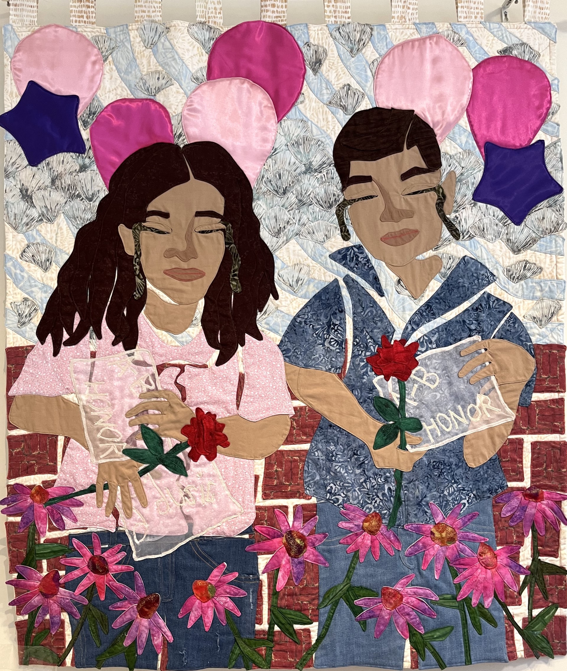 Annabell and Xavier, Uvalde, Texas
Stitched fabric
51″ x 43″
2022
NFS
Annabell Guadalupe Rodriquez and Xavier Lopez died together in Uvalde, Texas. Annabell's Aunt recalled how she had noticed a boy in her class who 