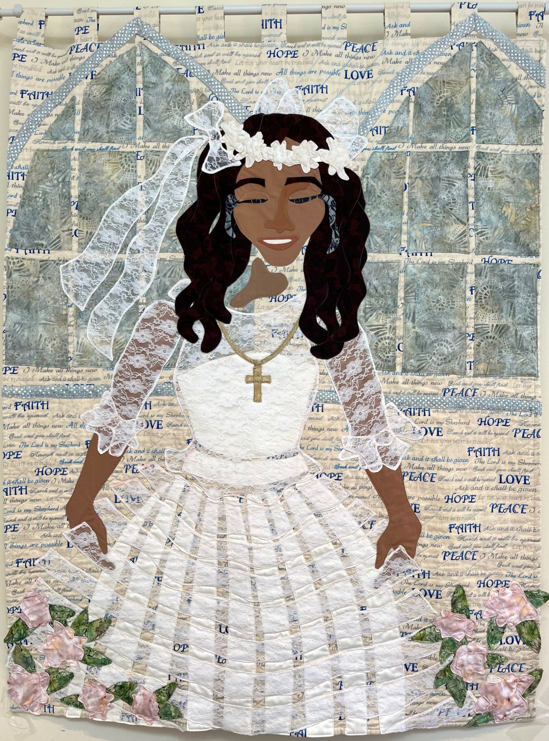 Jackie, Uvalde, Texas
Stitched fabric
53″ x 41″
2022
NFS
The obituary for Jaclyn Cazares read: 