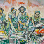 Fisherwomen Oil on canvas 2019 canvas size 24″ x 36″ frame dimensions 26.5″ x 38.5″ $12,000.00