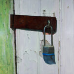 "Hasp and Lock"
oil on panel
24" x 24"
$1,895
