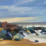 "Herring Point in January II" oil on linen, 20x40. $1,400