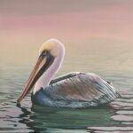 "Swimming Pelican" (triptych, center panel), acrylic, $3,600