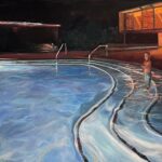 "Somerset Pool, Night Swim" oil by Cathy Abramson, $2,100