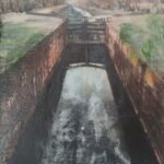 Canal Lock Archival print on wood panel with encaustic  paint pigments 16″ x 12″ $900 Patrick Brown