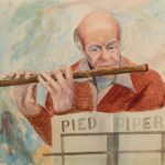 "Pide Piper" (Fritz Hessemer), watercolor on paper, n/d, by Tom Benson (1922-2001).