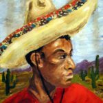 "Man with Sombrero" oil on canvas board, 1957, by Donald J. Addor. 