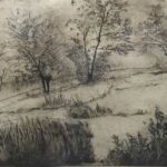"The Summer Place: Old Orchard" etching. Plate created in 1937, printed in 2002 by Robert B. Wright (1917-2012). Gift from the estate of Lee Wayne Mills.