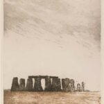 "Stonehenge" etching 2002 by Robert B. Wright (1917-2012). Gift from the estate of Lee Wayne Mils.
