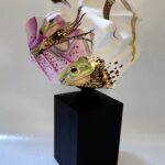 "Frog and Lily" overglaze and gold on porcelain, 16x18x6. $400